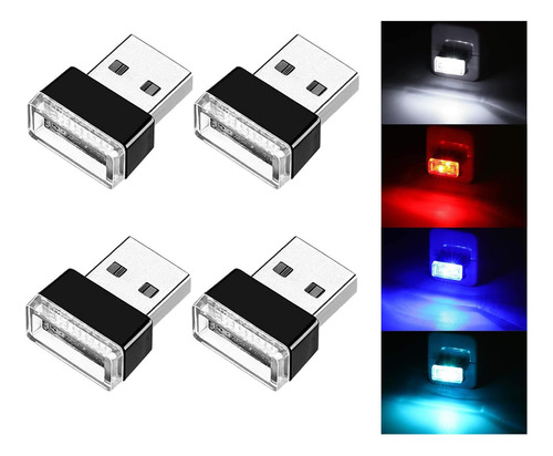 4 Pcs Lámpara De Ambiente Interior De Coche Led Usb, M...