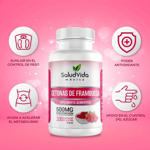 Imagen 3 de 3 de Cetonas De Frambuesa 500mg 200 Capsulas