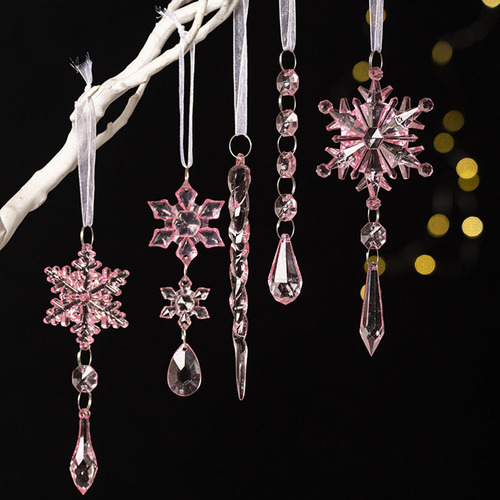 4 X 5 Adornos Navideños Con Forma De Copos De Nieve, Rosa
