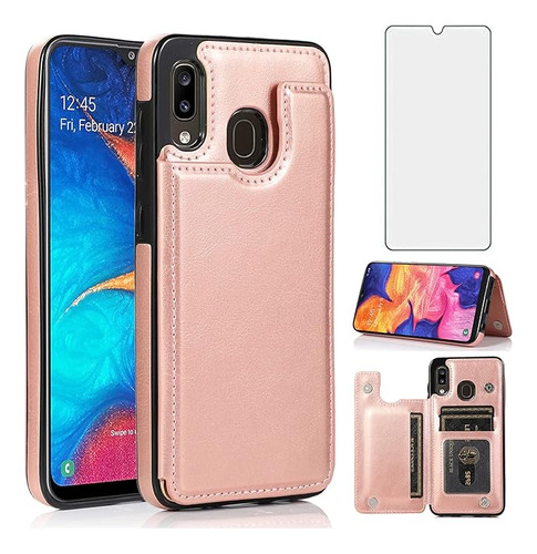 Compatible Con Galaxy A20 A30 Funda Tipo Cartera De Vidrio T