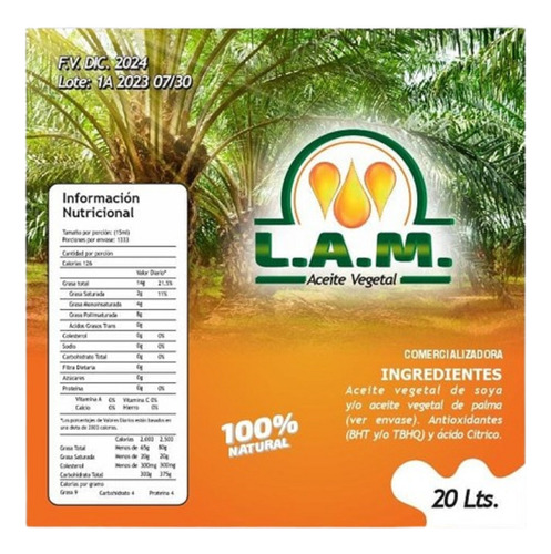 Aceite Vegetal De Palma X 20 Litros - L a $7900