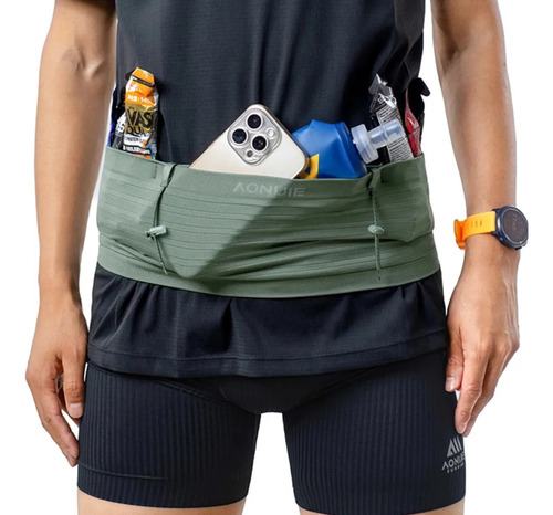 Cinturon Faja Con Botella 500ml Hidratacion Running Aonijie Verde Talle S