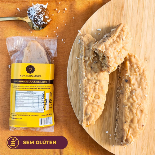 Cocada Caseira Pedaço Doce De Leite Com Coco 40g - 10 Un