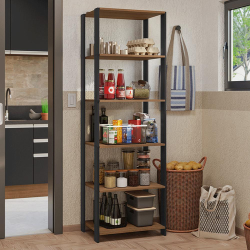 Armário Estante Multiuso Despensa 5 Prat 59cm Madesa Rp Cor Rustic/Preto