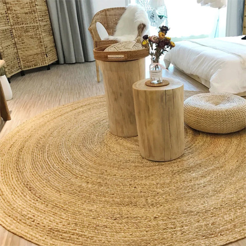 Alfombra Redonda De Rattan Grande Sala De Estar Dormitorio Diseño De La Tela Beige