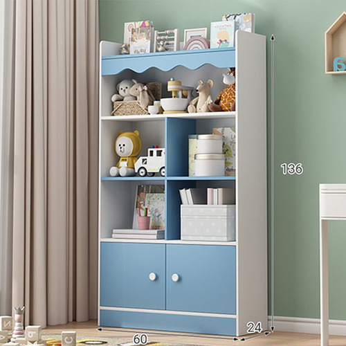 Librero Moderno De Madera Sencillo Con 4 Pisos Y 2 Puertas Azul