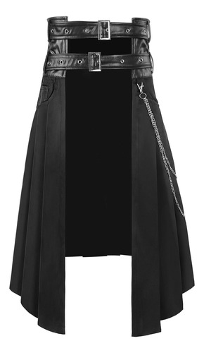 Falda Corta Plisada Asimétrica Gótica Sólida Para Hombre