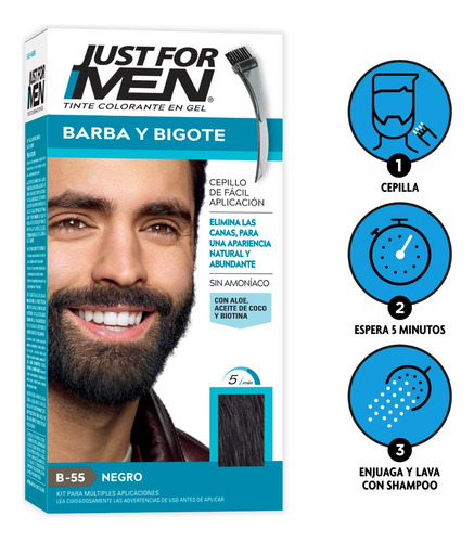Tinte Just For Men Barba Y Bigote 3 Pack Tono Negro
