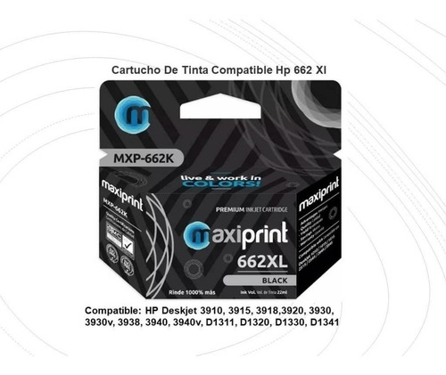Cartucho Hp 662 Negro Xl Maxiprint 