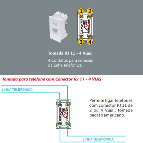 Módulo Tomada Conector Entrada Rj11 4 Vias Para Telefone