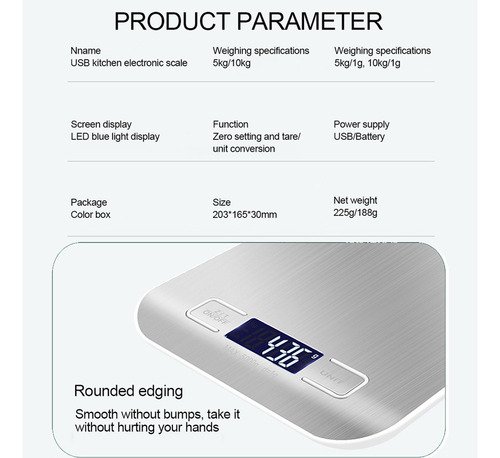 Báscula De Cocina Electrónica Digital Lcd De Acero Inoxidabl