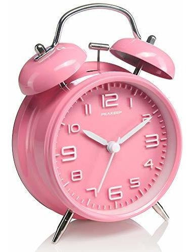 Peakeep 4 Pulgadas Bell Del Gemelo Rosa Reloj Despertador, C