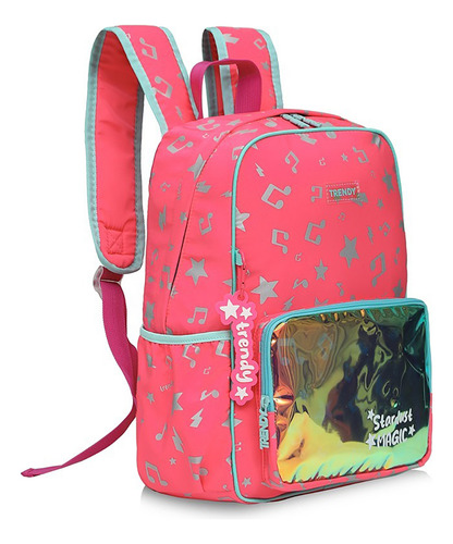 Mochila Trendy Con Bolsillo Portanotebook 17624 Color Rojo Diseño De La Tela Lisa