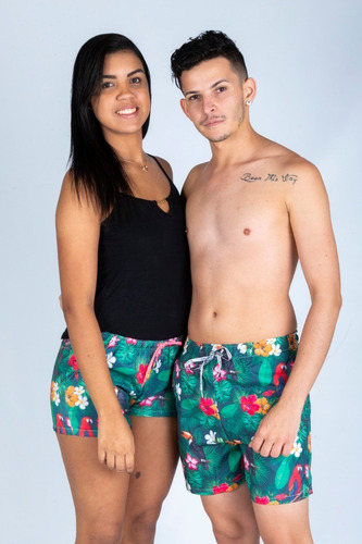 Bermuda Masculina + Short Feminino Casal Praia Verão 2020