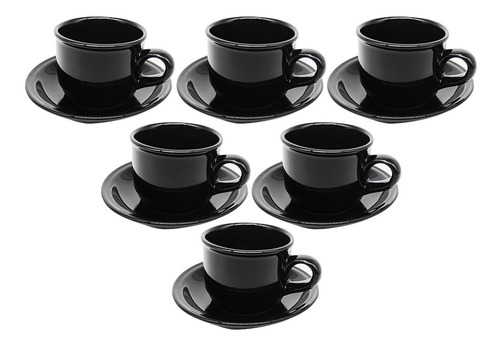 Imagem 5 de 7 de Jogo De Xícaras De Cafe Chá 12pçs Preta Com Pires Ceramica