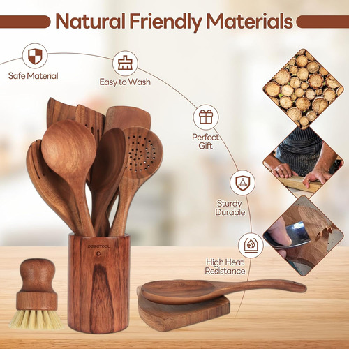 Cucharas De Madera Para Cocinar, Juego De Cucharas De Cocina
