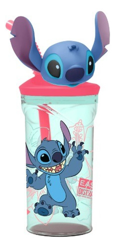 Copo Disney 3d Stitch Lilo C/ Canudo 360ml Tuut Cor Azul