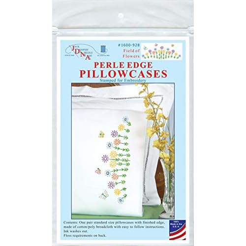 Fundas De Almohada Bordar Field Of Flowers, Blanco