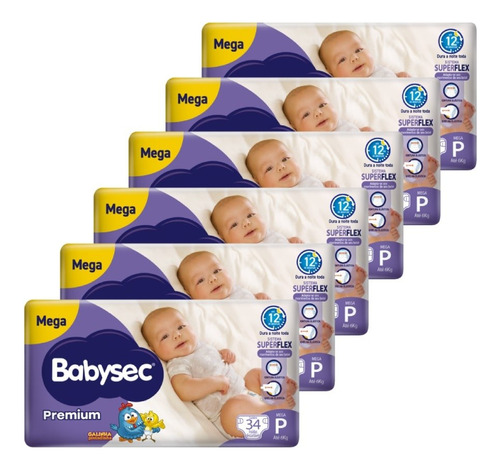 Fralda Descartável Babysec Premium Mega Tamanho P - 6 Pacote