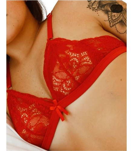 Conjunto Encaje Triàngulo Alita Lateral Y Colaless Regulable Rojo 95