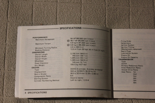 Kawasaki Z 550 1980 Manual Del Propietario (Usado)