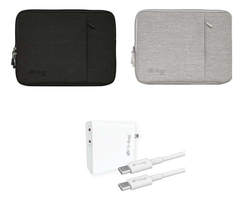 Kit Sleeve Para Computadora 15 + Cargador Pared 65 Watts Negro Y Gris
