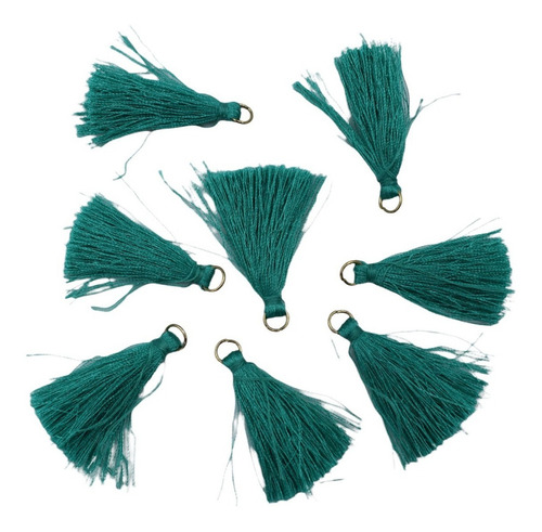 Mini Franjas Tassel Pingentes Chaveiro Seda 10unid Cor Verde Água