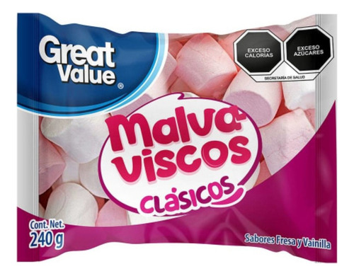9 Pzas Malvaviscos Great Value Clásicos Sabor Fresa Y Vainil