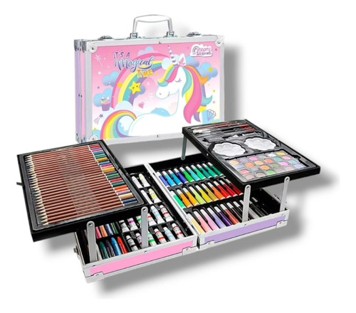 Maletín De Arte Unicornio Marcadores Colores Plegable