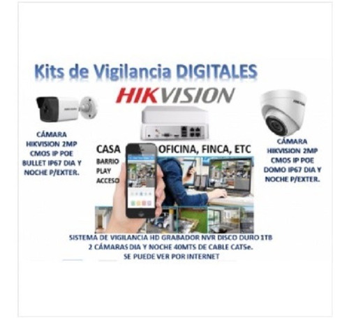 Sistema De Seguridad Nvr Hikvision 2 Cámaras Digitales 1tb 4