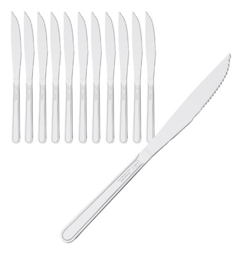 Kit Faca Mesa Churrasco Inox - 12 Peças Linha Classic Cor Prata