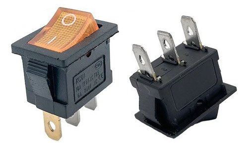 20 Llave Tecla Kcd1 Rocker 6a Amarilla 3-pin Neon 20mm Recta