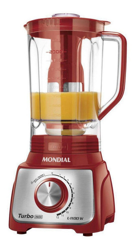 Imagem 2 de 5 de Liquidificador Mondial Turbo Inox L-1100 3 L vermelho e inox com jarra de san 127V