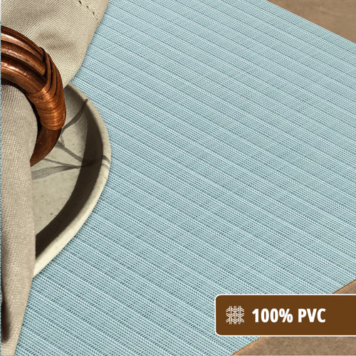 12 Jogo Americano Mesa Posta Luxo Impermeável Pvc Mz List Vr Cor M6 AZUL CLARO turqueza celeste bebe LISTRAS MZ RETANGULAR