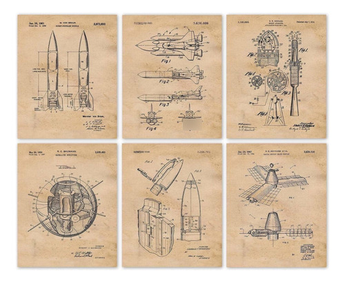 Vintage Outer Space Exploration Patent Prints, 6 (8x10) Unf.