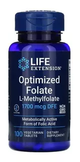 Folato De Metilo Vitamina B 1700 Mcg 100 Tabs Life Extension Sabor Neutro