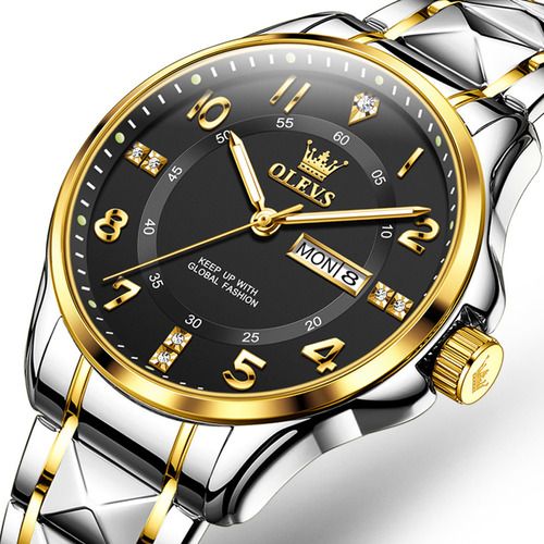 Relógios De Quartzo De Luxo Olevs Diamond Calendar Cor Do Fundo Silver Golden Black