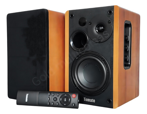 Caixa de Som Tomate MTS-2026, Monitor Ativo Bluetooth, Entradas RCA/USB/Óptico, Preto/Marrom