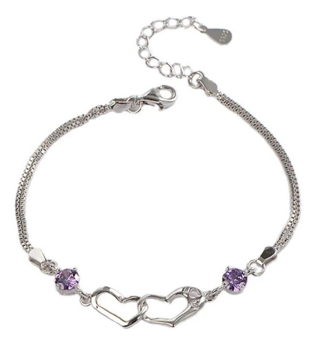 Pulsera Doble Corazón Plata 925 Delicada Y Elegante