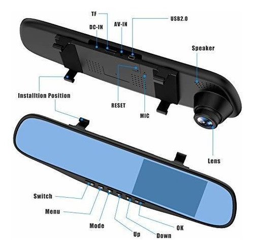Ycldcyp 4.3 1080p Doble Lente Vehiculo Auto Dvr