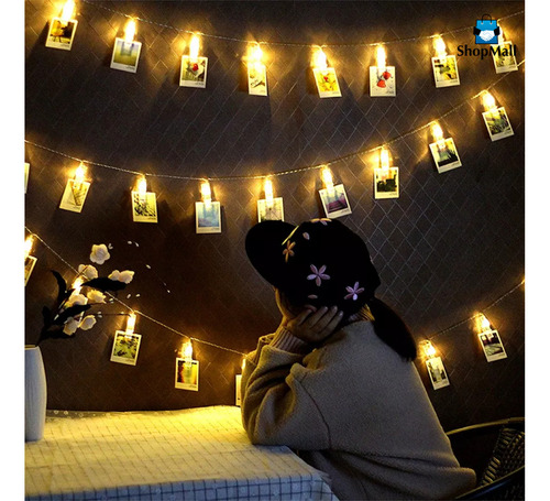 Pinzas Luces Led Decorativas Portaretratos 10pz 3 Metros Color Amarillo Pinzas Led