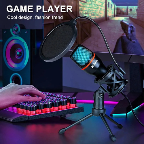 Micrófono Condensador Me4-rgb Negro Para Computadora