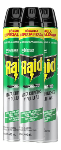 Raid Accion Total Mata Chinches Polillas 3 Piezas 400ml C/u