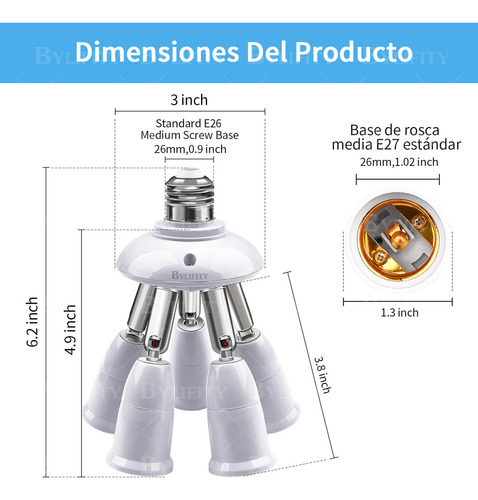 Tf Bylifity Socket Para Foco 5 En 1 Adaptador De Luz E26