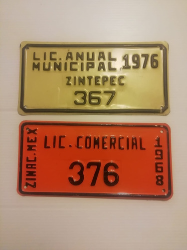 Placa Antigua Lic. Comercial Año 1968 (367) Y Año1976 (376)