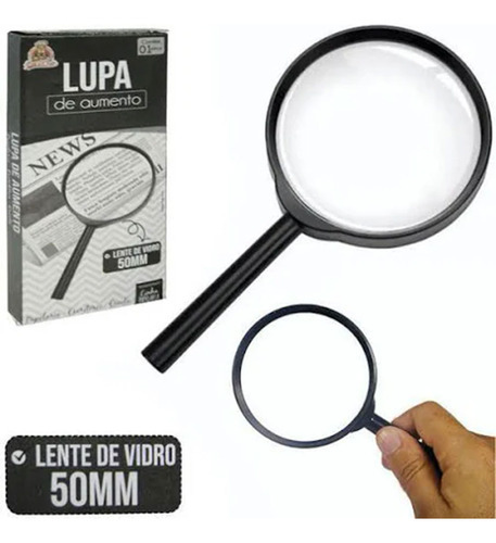 Lupa Com Lente De Vidro 50mm Bom Cheff