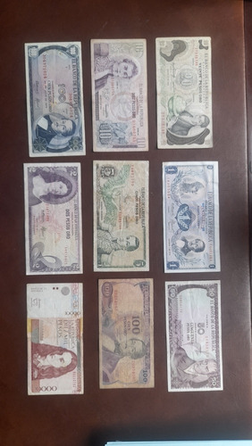 Vendo 9 Billetes De Colombia: 1,2,5,10,20,50, 100, 10.000 Ps