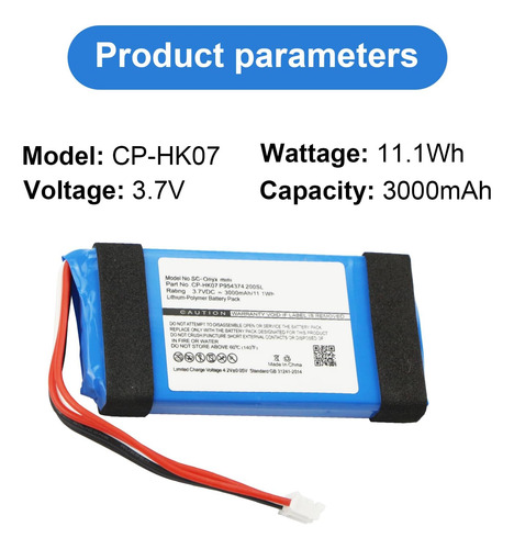 3000mah Cp-hk07 Reemplazo De Batería Para Harman Kardon Onyx