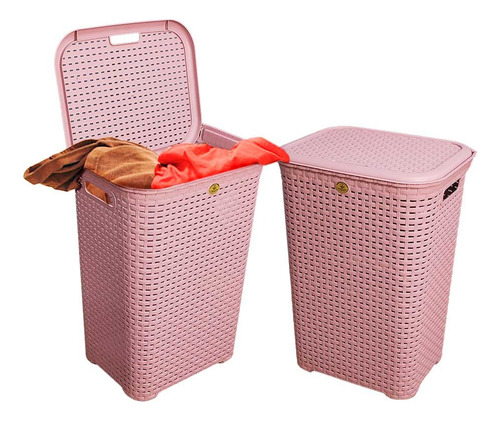 4 Cestos Canastas Organizador Ropa Tapa Rattan Resistente Color Rosa