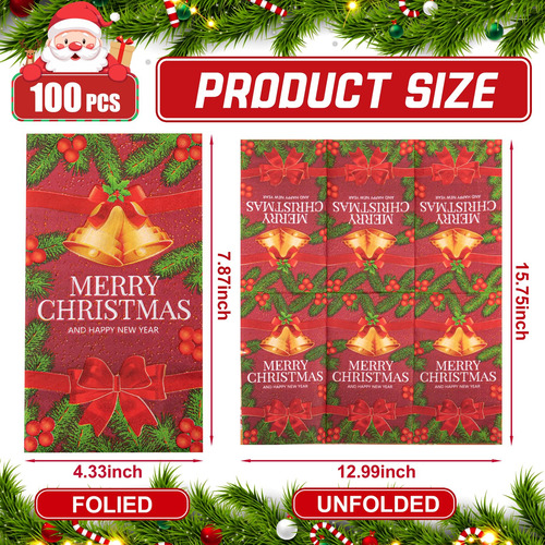 Servilletas De Papel Navideñas Wellife, 100 Unidades, 3 Capa